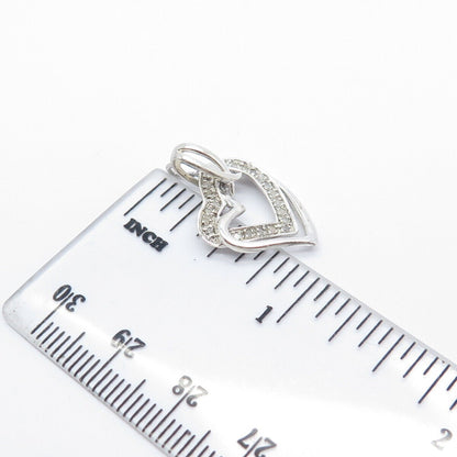 925 Sterling Silver Real White Diamond Double Heart Pendant