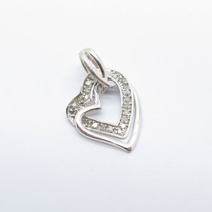 925 Sterling Silver Real White Diamond Double Heart Pendant