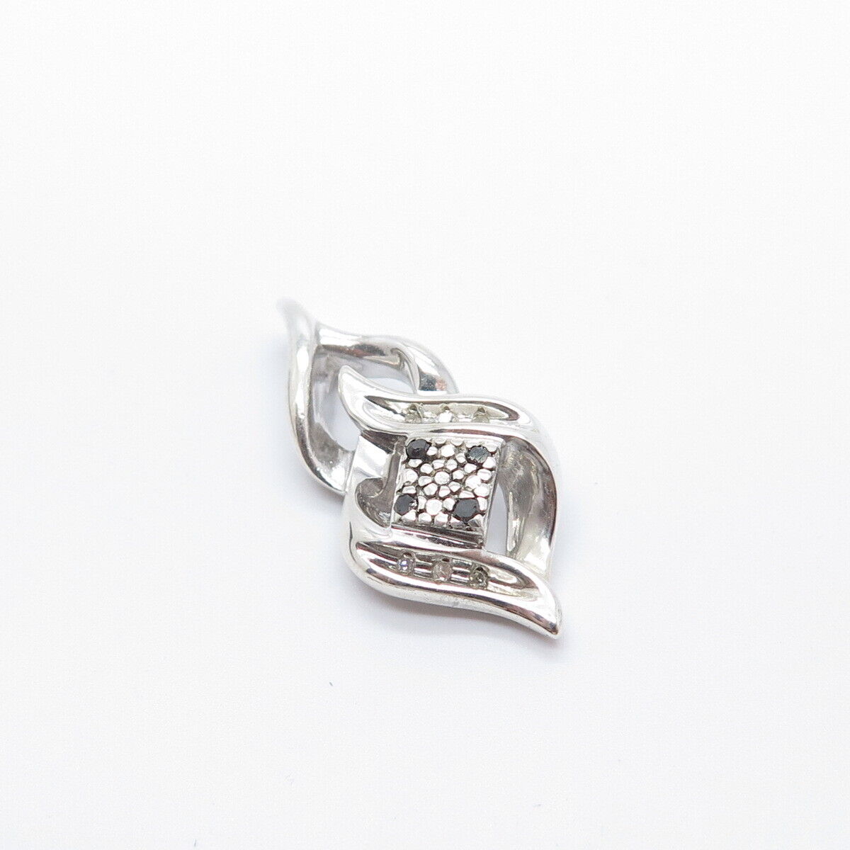 925 Sterling Silver SUN Real White & Black Diamond Pendant