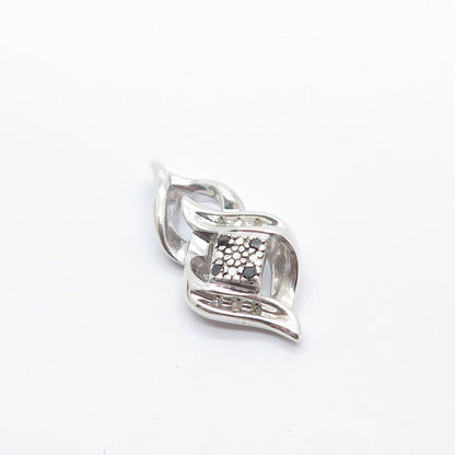 925 Sterling Silver SUN Real White & Black Diamond Pendant