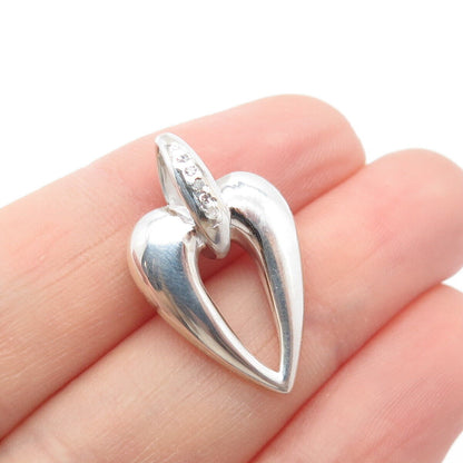 925 Sterling Silver Real White Diamond Heart Pendant