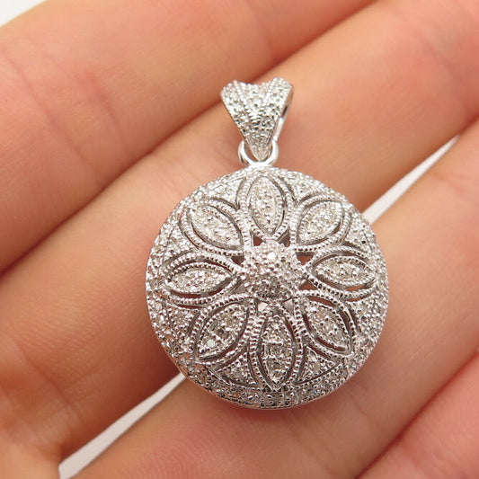 925 Sterling Silver East Arts Jewelry Real Diamond Round Floral Pendant