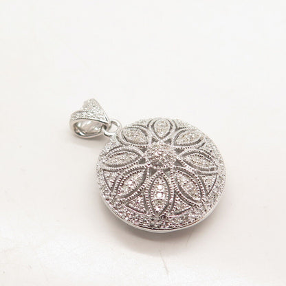 925 Sterling Silver East Arts Jewelry Real Diamond Round Floral Pendant