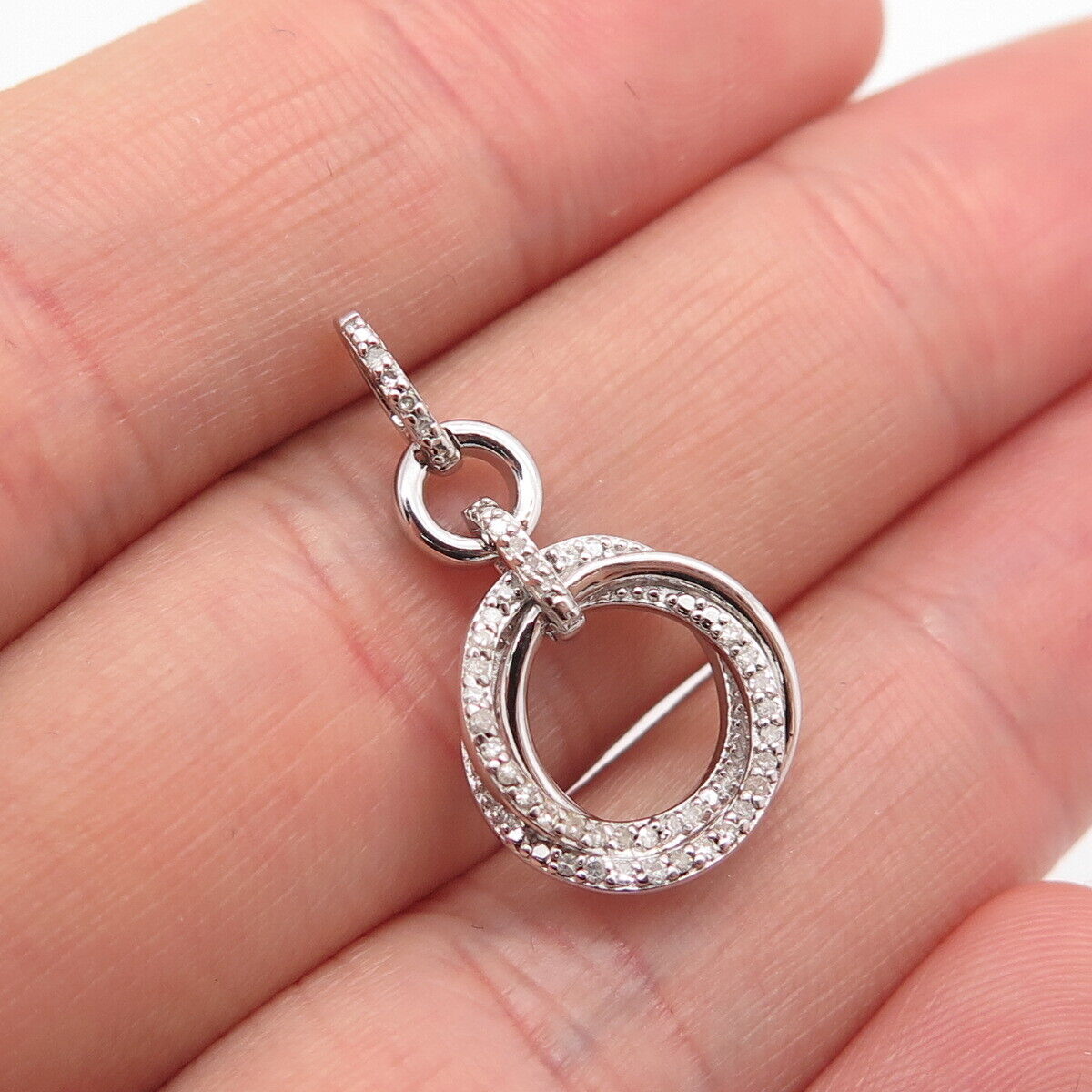 925 Sterling Silver SUN Real White Diamond Double Circle Minimalist Pendant