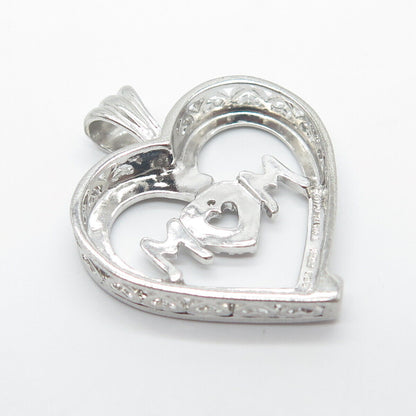 925 Sterling Silver Real White Diamond "MOM" Open Heart Pendant