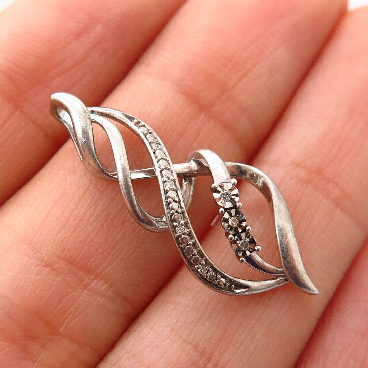 925 Sterling Silver Real Diamond Infinity Design Slide Pendant