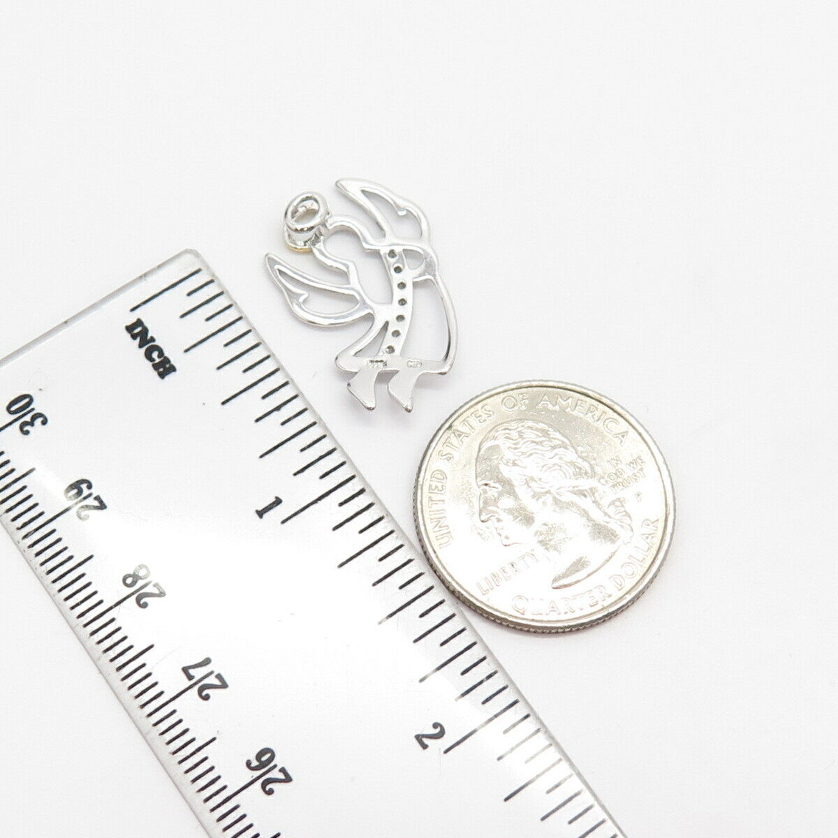 925 Sterling Silver 2-Tone Real Diamond Angel Slide Pendant