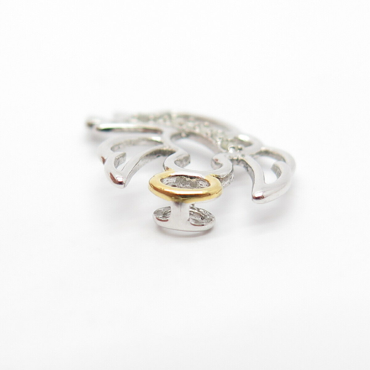 925 Sterling Silver 2-Tone Real Diamond Angel Slide Pendant