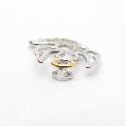 925 Sterling Silver 2-Tone Real Diamond Angel Slide Pendant