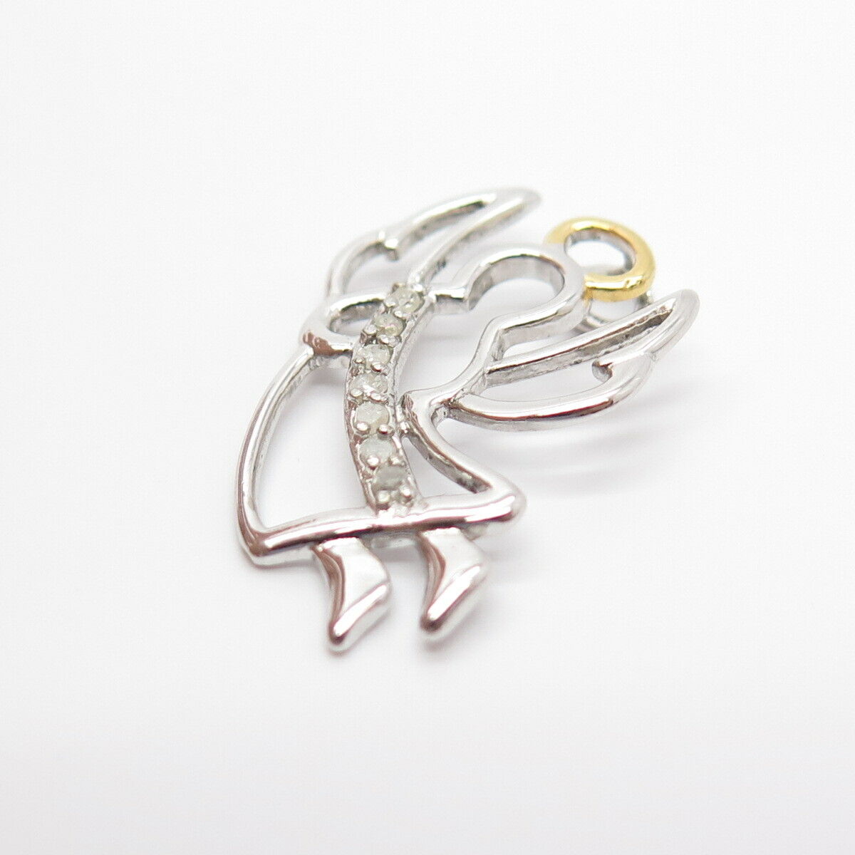 925 Sterling Silver 2-Tone Real Diamond Angel Slide Pendant