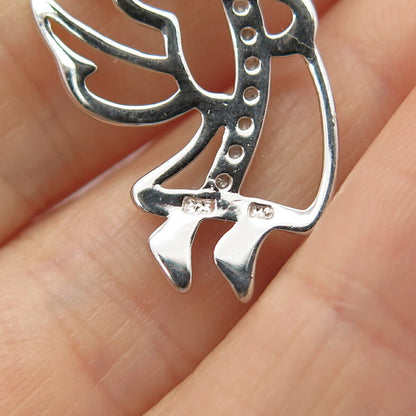 925 Sterling Silver 2-Tone Real Diamond Angel Slide Pendant
