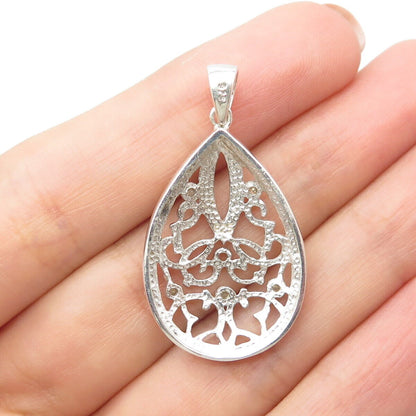 925 Sterling Silver Real White Diamond Ornate Pendant