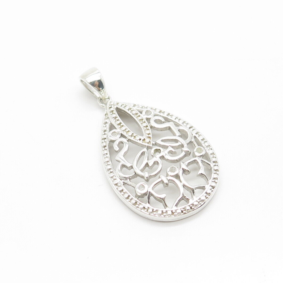 925 Sterling Silver Real White Diamond Ornate Pendant