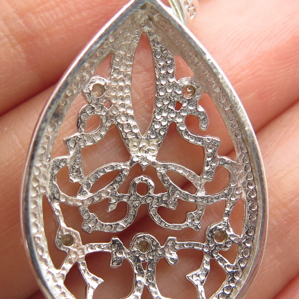 925 Sterling Silver Real White Diamond Ornate Pendant