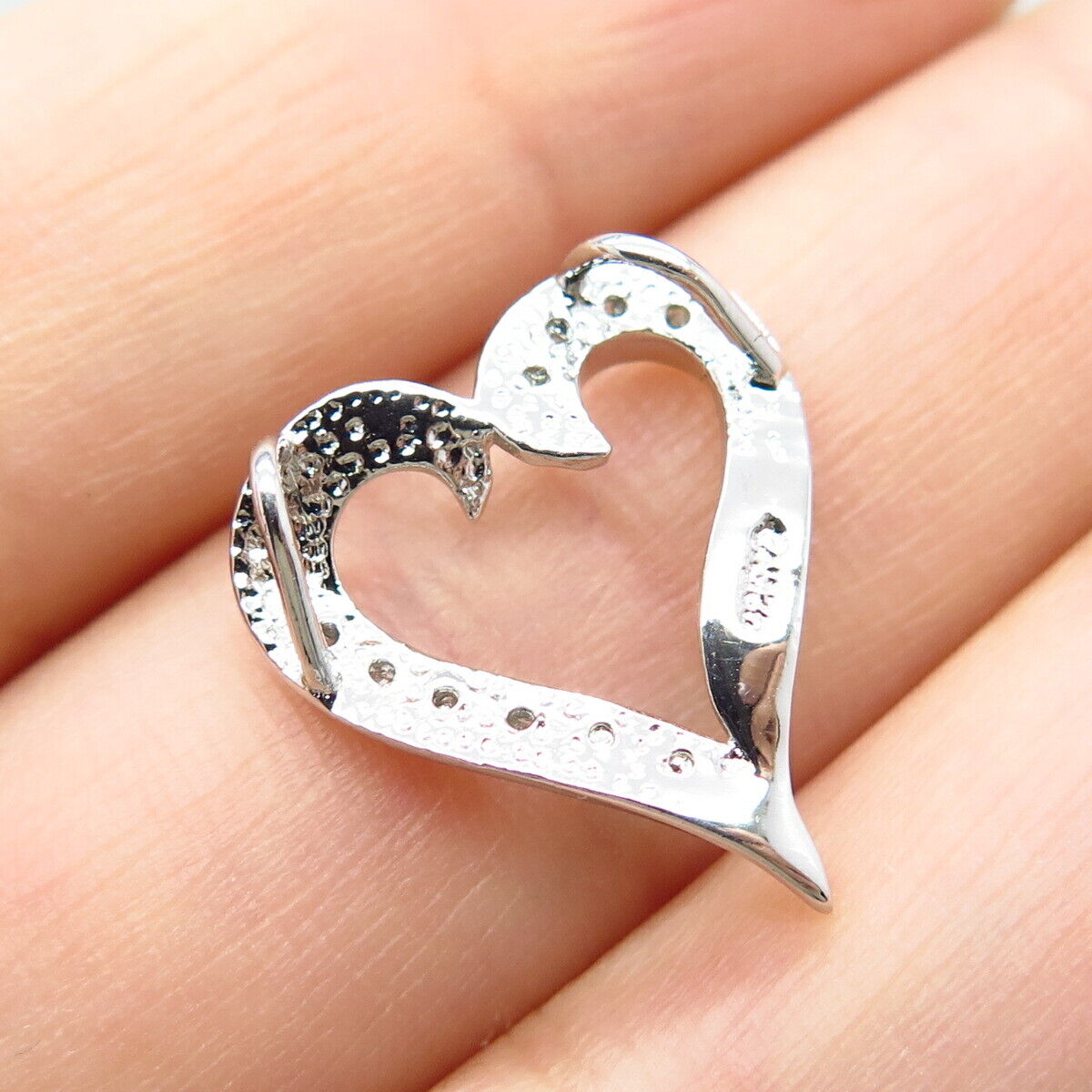 925 Sterling Silver Real Diamond Open Heart Slide Pendant