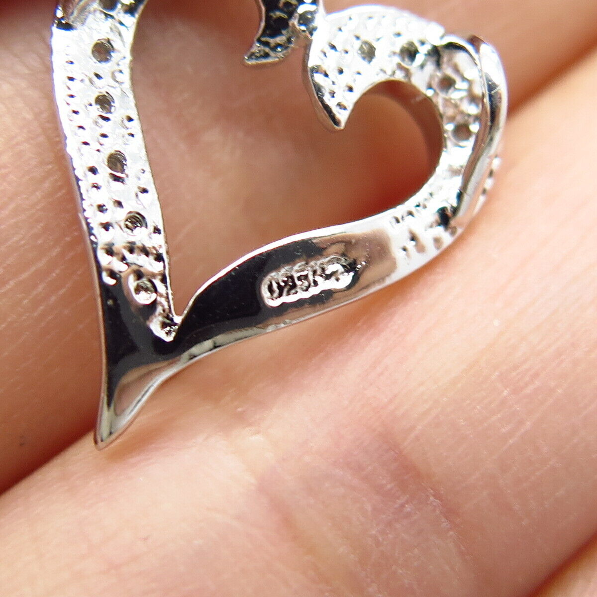 925 Sterling Silver Real Diamond Open Heart Slide Pendant