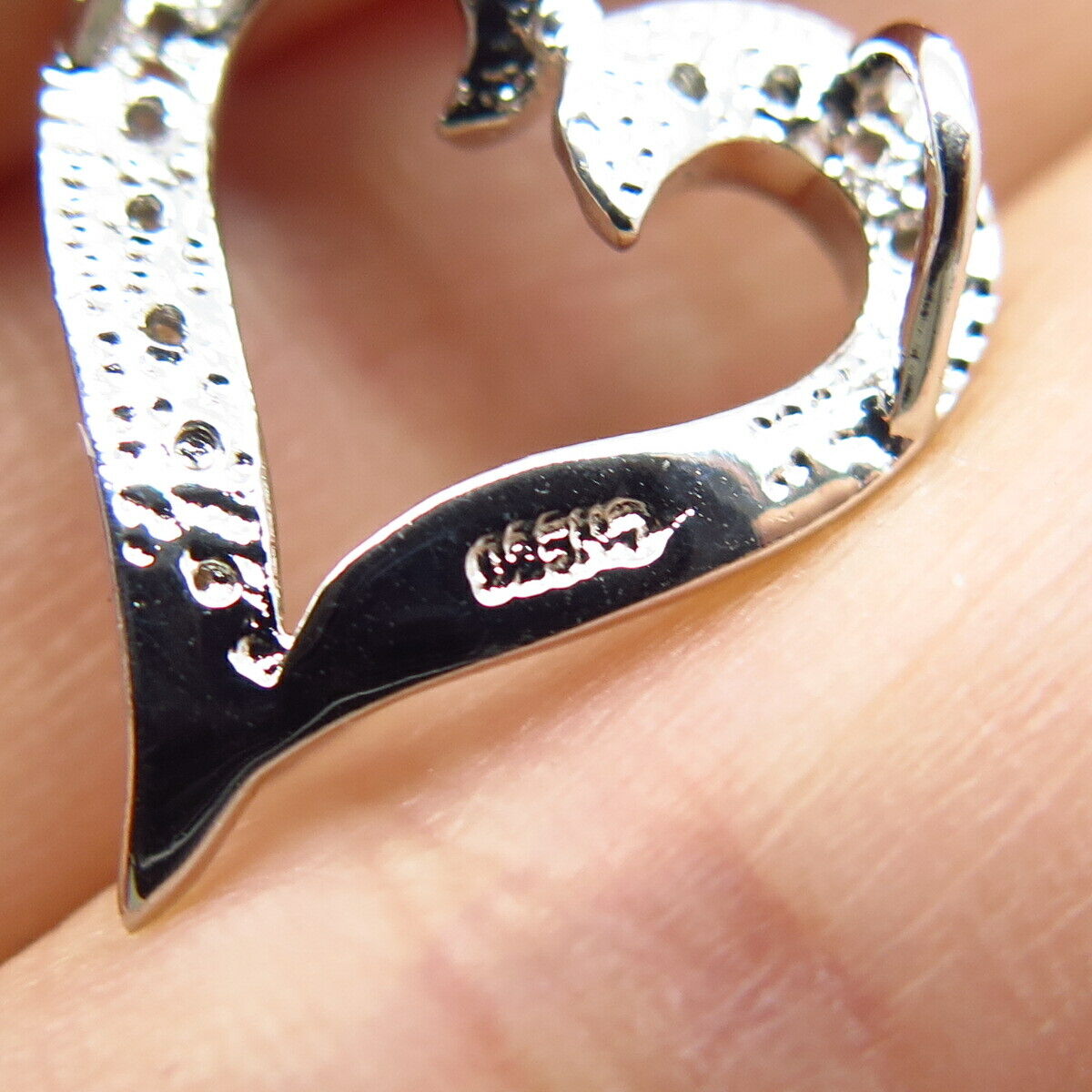 925 Sterling Silver Real Diamond Open Heart Slide Pendant