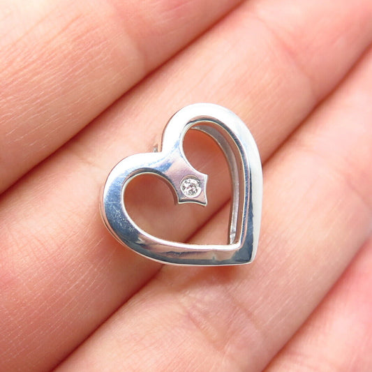 925 Sterling Silver Real White Diamond Open Heart Slide Pendant