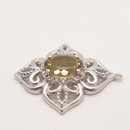 925 Sterling Silver Sai Krishna Real Diamond Accent & Citrine Gem Ornate Pendant