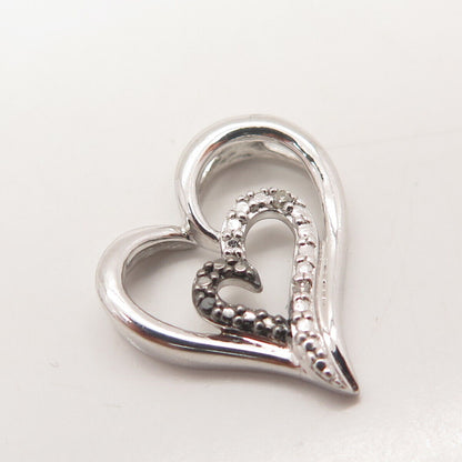 925 Sterling Silver SUN Black & White Diamond Accent Double Heart Slide Pendant