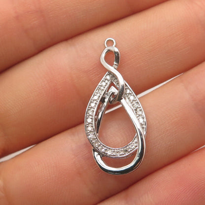 925 Sterling Silver Samuel Aaron Real White Diamond Twisted Teardrop Pendant