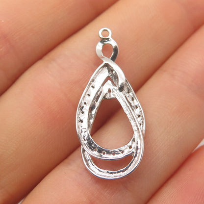 925 Sterling Silver Samuel Aaron Real White Diamond Twisted Teardrop Pendant