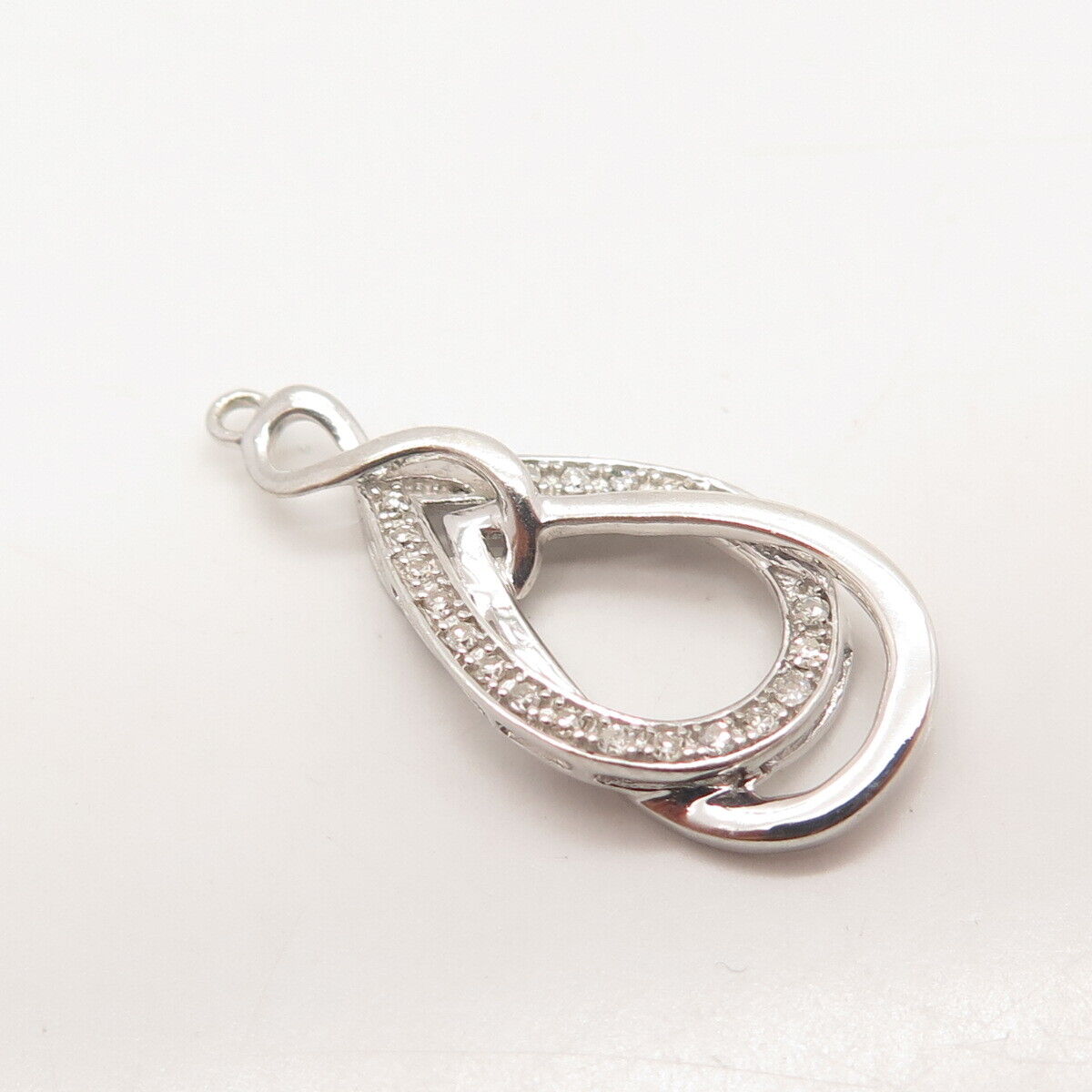 925 Sterling Silver Samuel Aaron Real White Diamond Twisted Teardrop Pendant