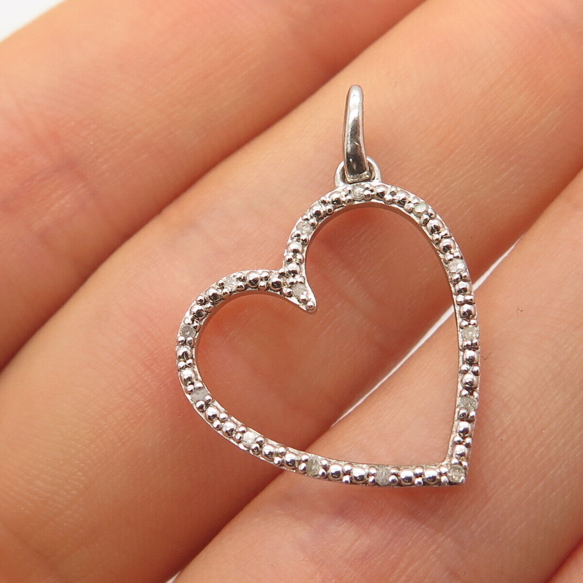 925 Sterling Silver GCA Real White Diamond Open Heart Pendant