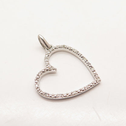 925 Sterling Silver GCA Real White Diamond Open Heart Pendant