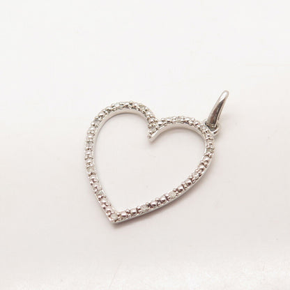 925 Sterling Silver GCA Real White Diamond Open Heart Pendant