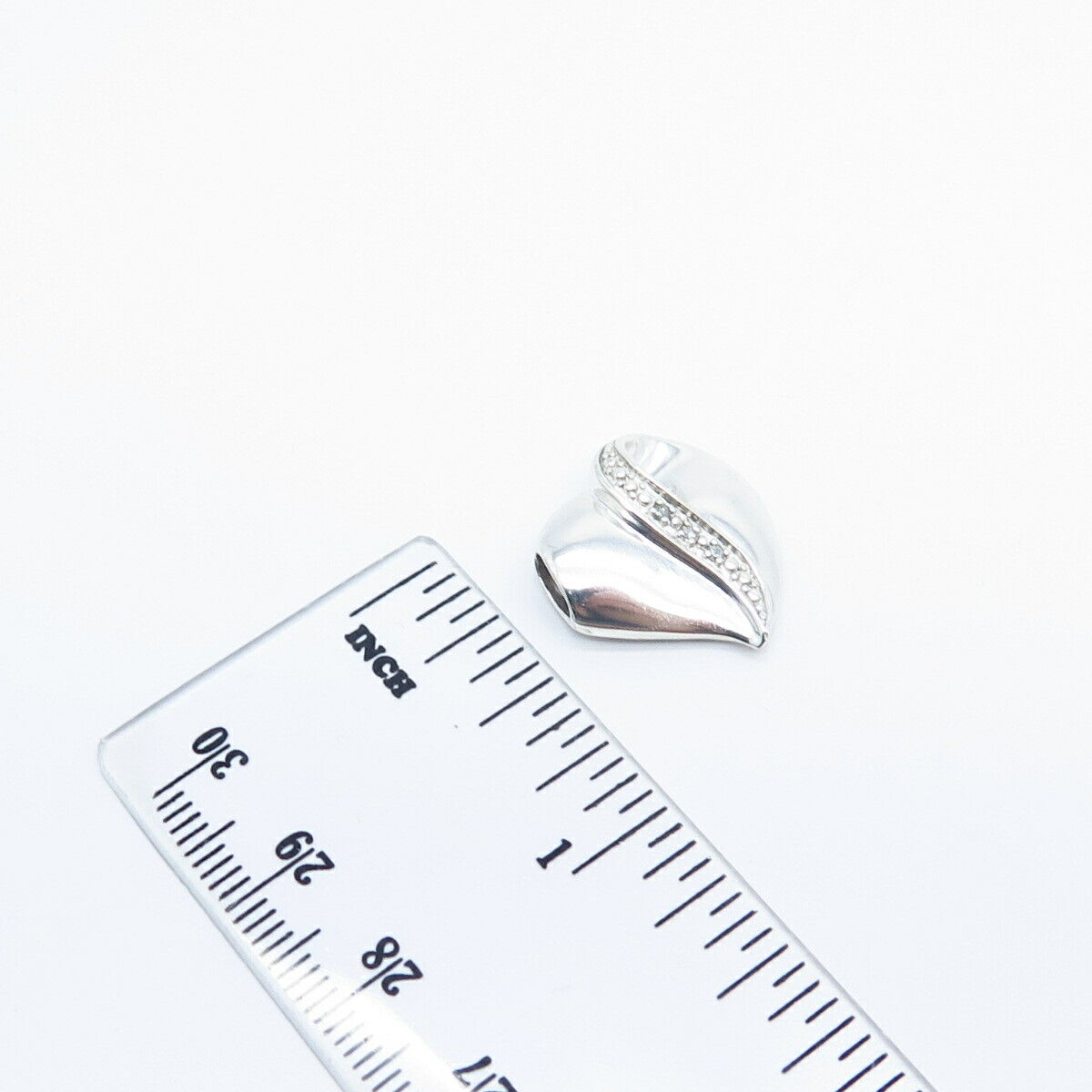 925 Sterling Silver Real White Diamond Heart Slide Pendant