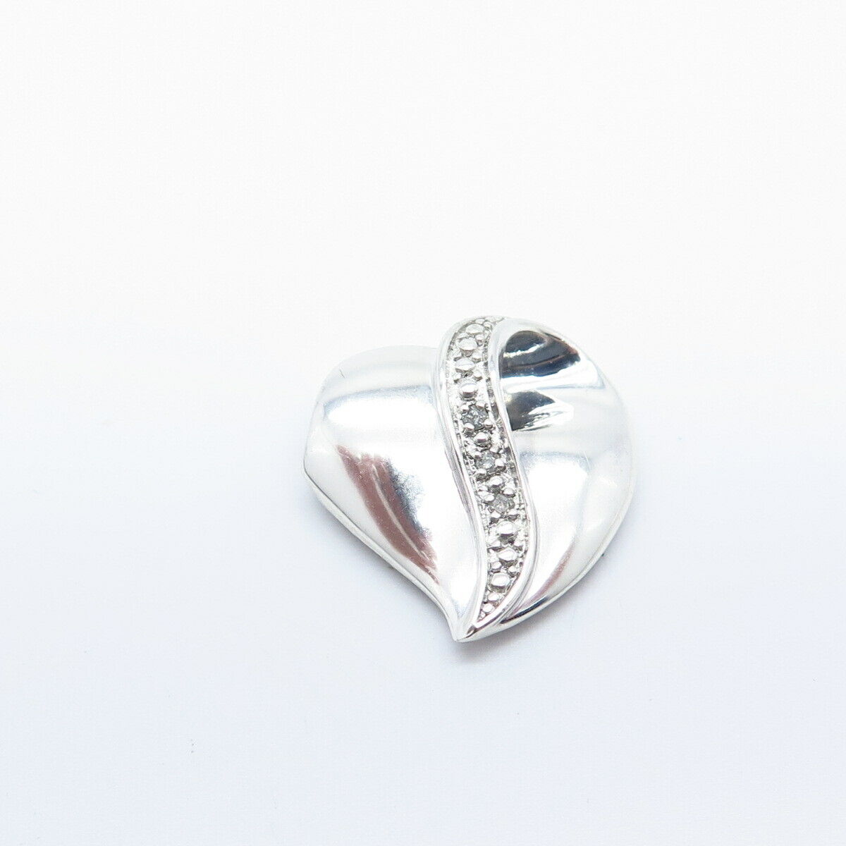 925 Sterling Silver Real White Diamond Heart Slide Pendant