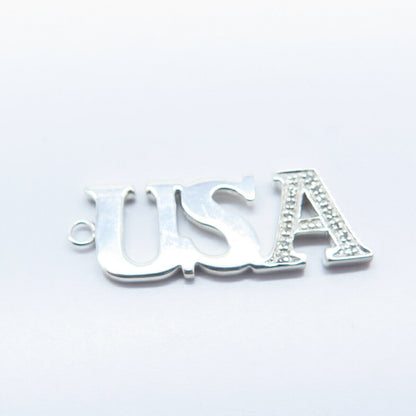 925 Sterling Silver Real White Diamond "USA" Charm Pendant