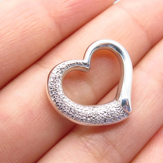 925 Sterling Silver Real White Diamond Open Heart Slide Pendant