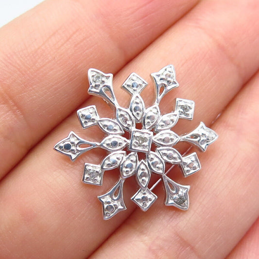 925 Sterling Silver Real White Diamond Snowflake Slide Pendant