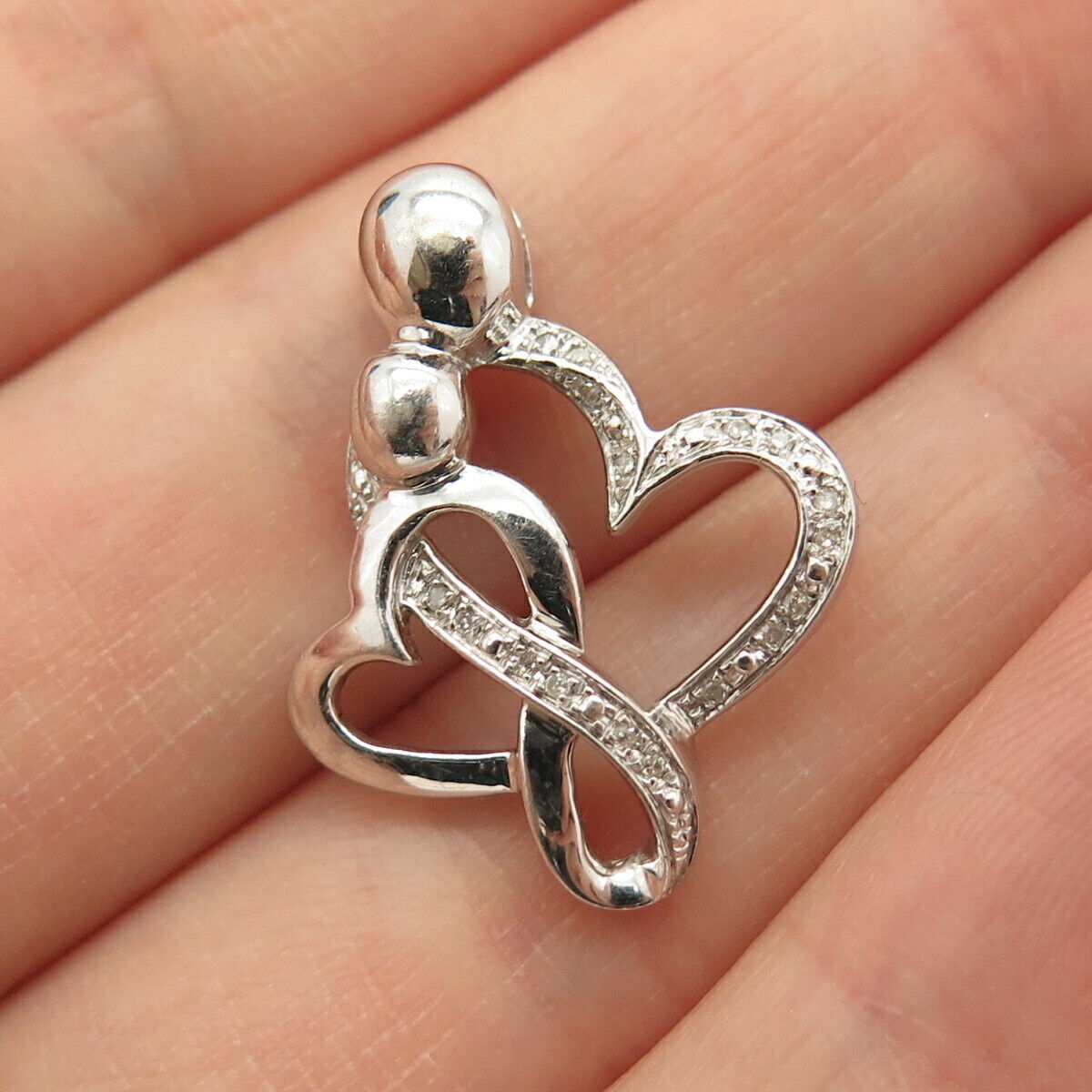 925 Sterling Silver Real Diamond Open Heart & Infinity Slide Pendant