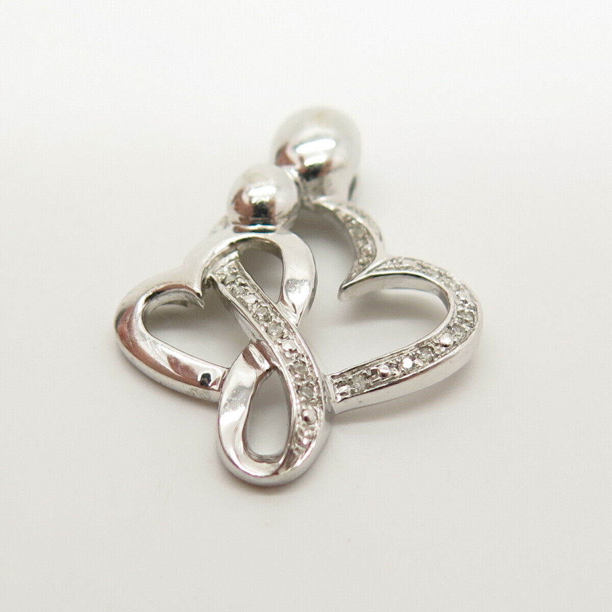 925 Sterling Silver Real Diamond Open Heart & Infinity Slide Pendant