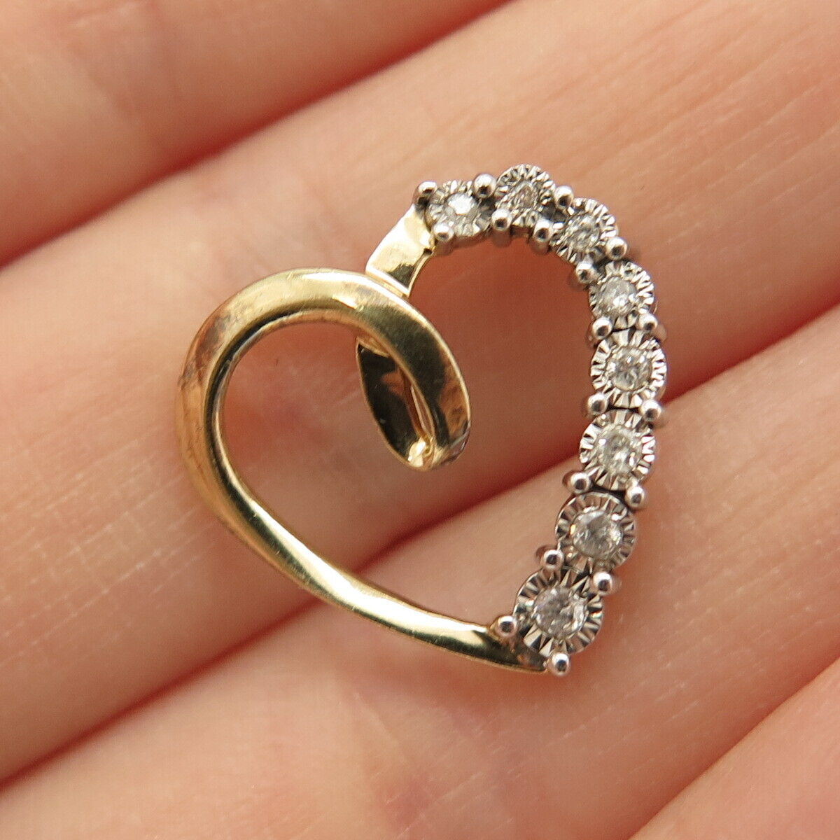 925 Sterling Silver Gold Plated Real Diamond Open Heart Slide Pendant