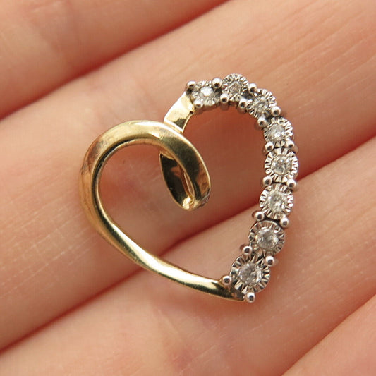 925 Sterling Silver Gold Plated Real Diamond Open Heart Slide Pendant