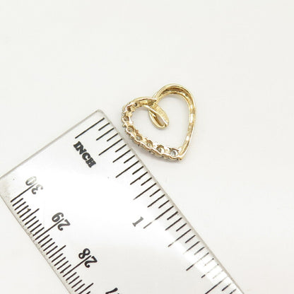 925 Sterling Silver Gold Plated Real Diamond Open Heart Slide Pendant