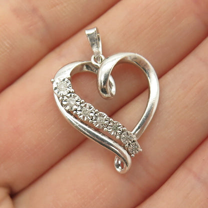 925 Sterling Silver Real Diamond Open Heart Pendant