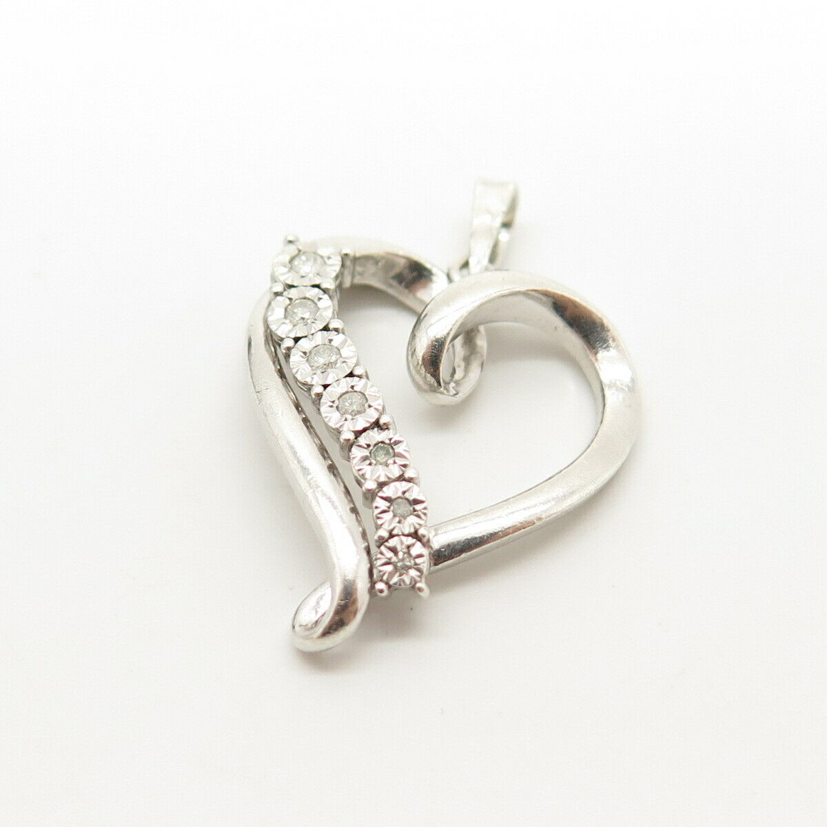 925 Sterling Silver Real Diamond Open Heart Pendant