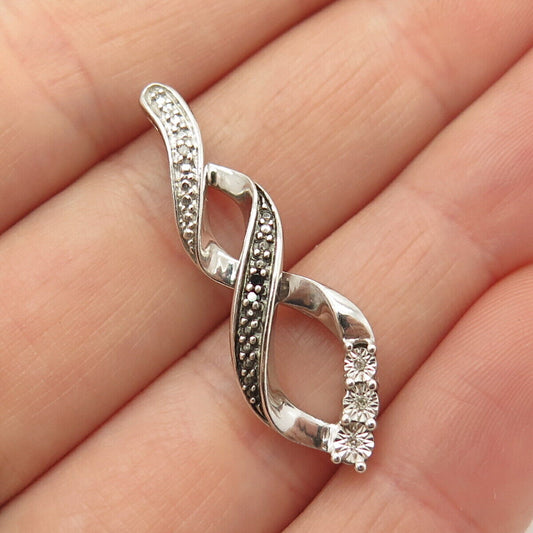 925 Sterling Silver Real Diamond Infinity / Crossover Slide Pendant