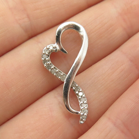 925 Sterling Silver Real Diamond Open Heart / Crossover Slide Pendant