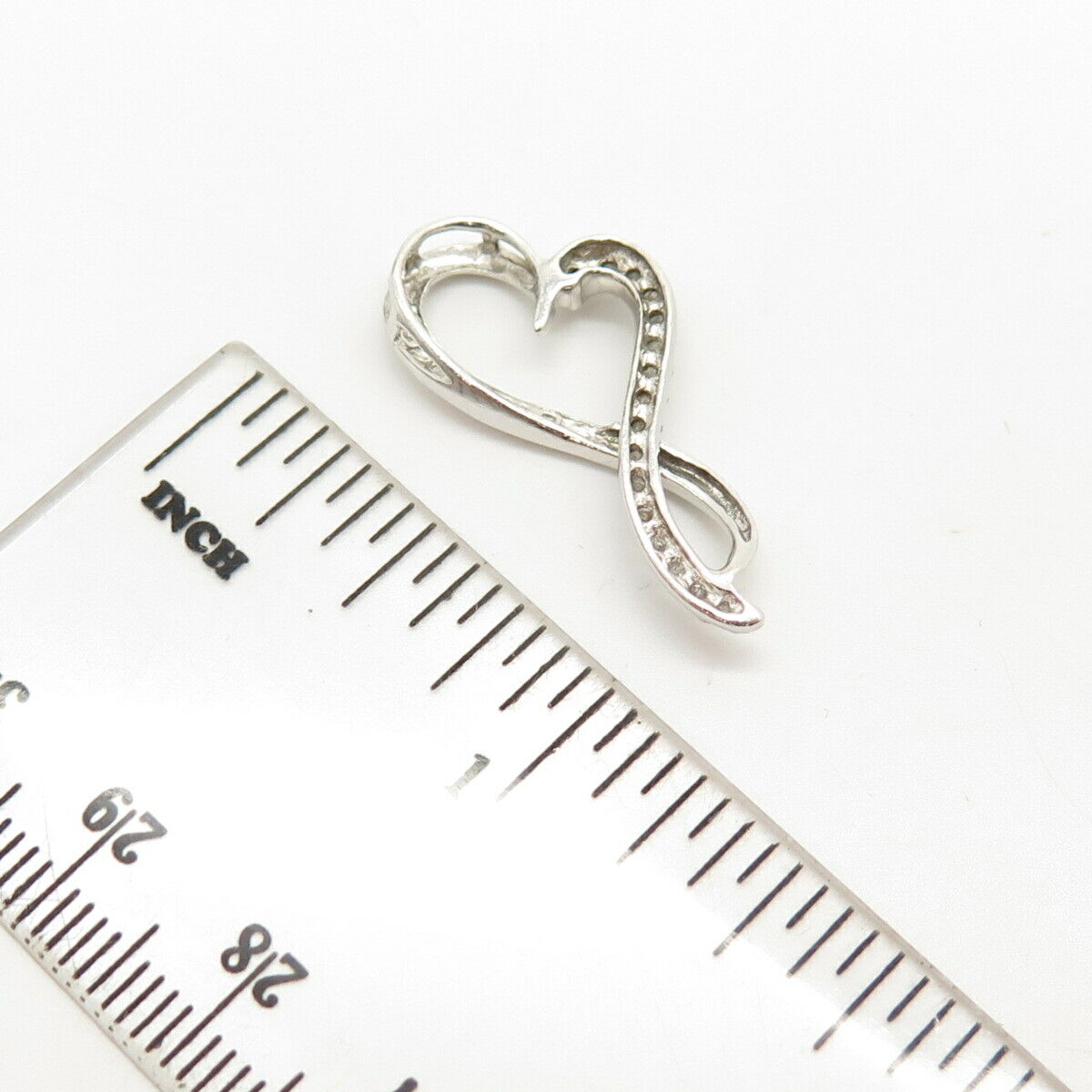 925 Sterling Silver Real Diamond Open Heart / Crossover Slide Pendant