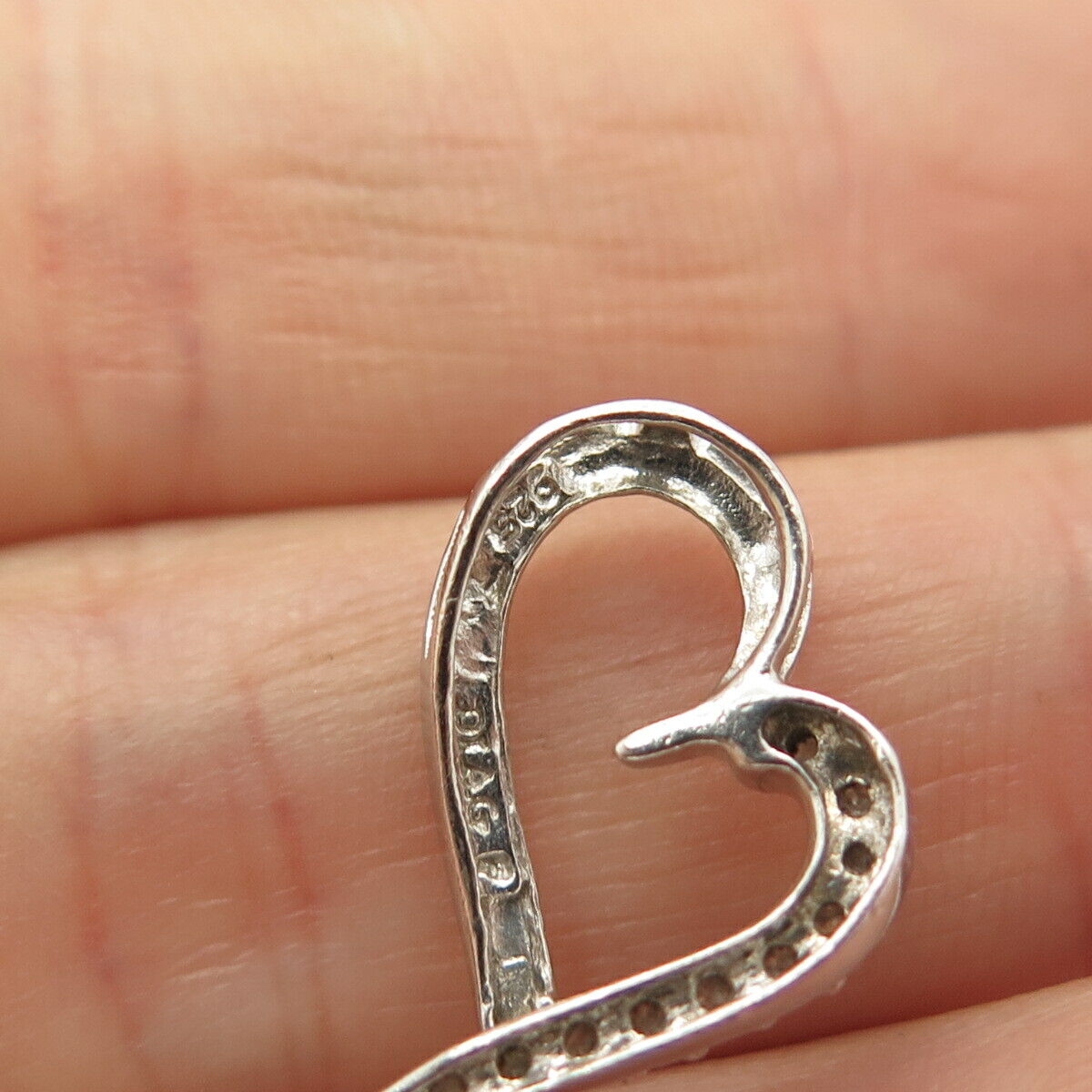 925 Sterling Silver Real Diamond Open Heart / Crossover Slide Pendant