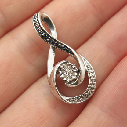 925 Sterling Silver White & Black Diamond Infinity / Crossover Slide Pendant