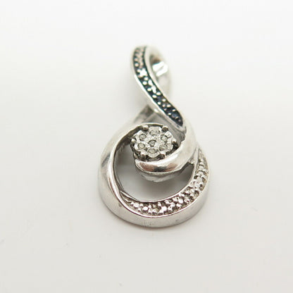 925 Sterling Silver White & Black Diamond Infinity / Crossover Slide Pendant