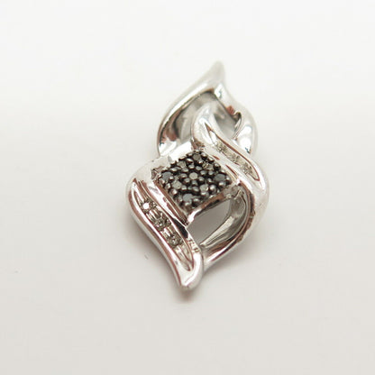 925 Sterling Silver Real White & Black Diamond Swirl Slide Pendant