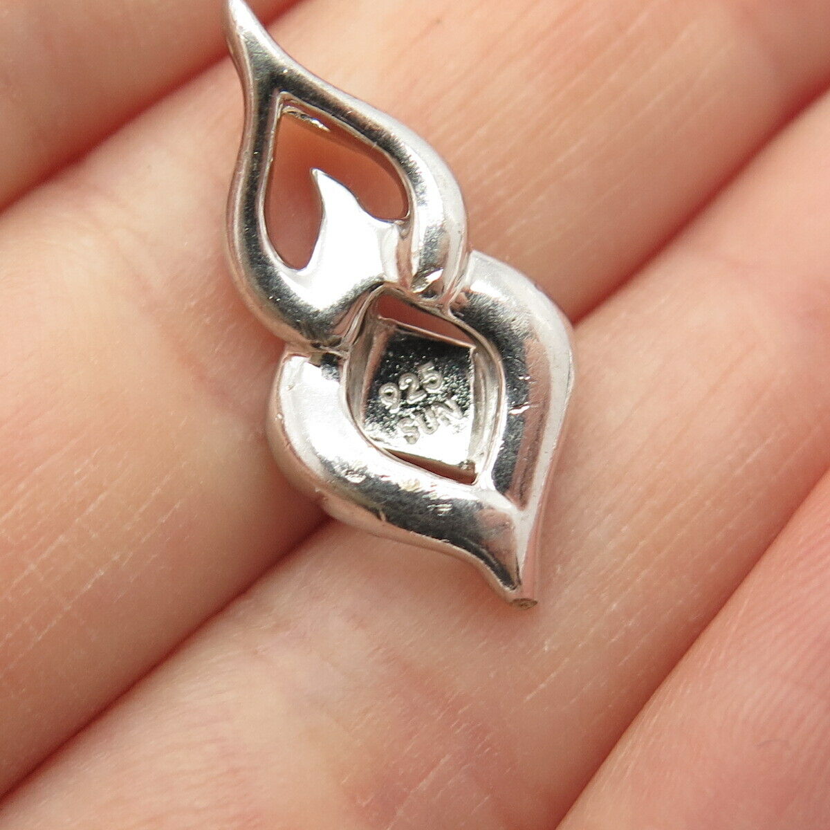 925 Sterling Silver Real White & Black Diamond Swirl Slide Pendant